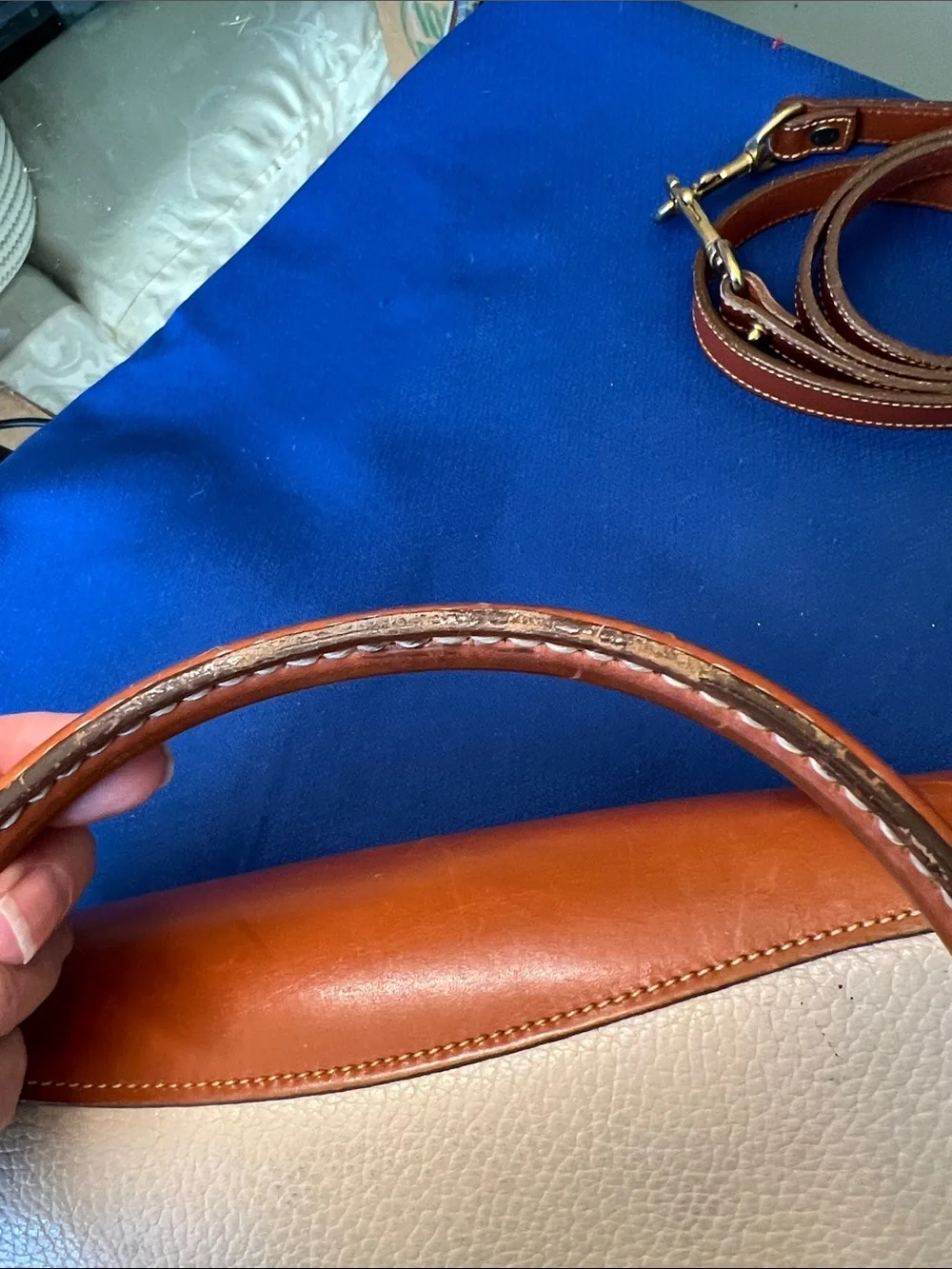 Dooney & Bourke Cream and Brown Pebbled Leather Satchel